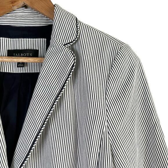 Talbots‎ Stripe Piped Blazer Jacket in Black and White Cotton Stretch, Size 4 - Picture 6 of 14